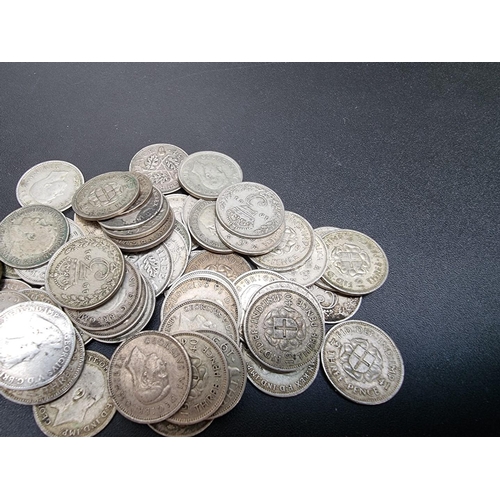 453 - Coins: sixty George V and George VI silver and part silver threepenny coins, gross weight 80g.... 