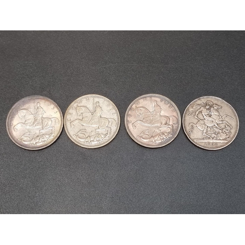 455 - Coins: a Victoria 1890 silver crown; together with three George VI 1935 rocking horse crowns. (4)... 