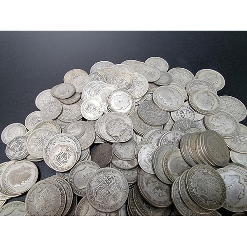 465 - Coins: a quantity of George V and George VI .500 silver coinage, 2474g