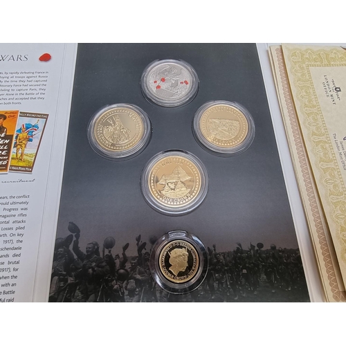 483 - Coins: a 2017 Gibraltar 'WWI Centenary Anniversary Set' containing three gold plated, one cupro nick... 