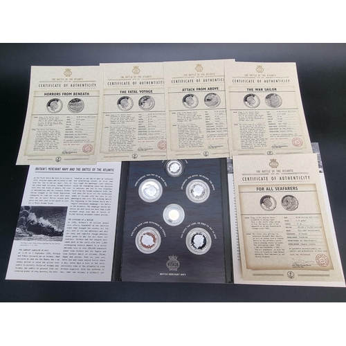 485 - Coins: a 2016 Gibraltar 'The Battle of the Atlantic 1939-45' coin collection, containing four silver... 