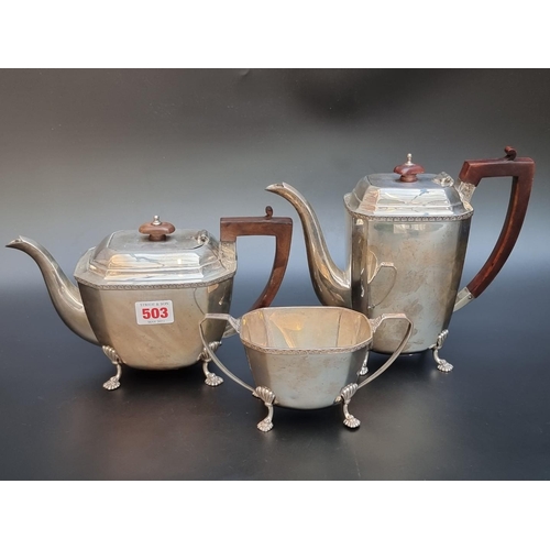 503 - A silver three piece tea set, by Mappin & Webb Ltd, Sheffield 1929, gross weight 1612g.... 