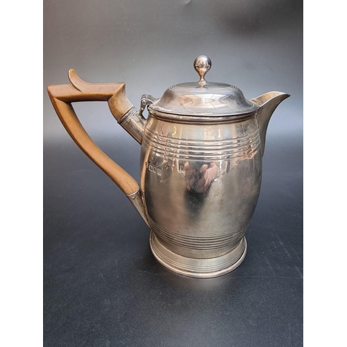 506 - An Edwardian silver hot water jug, by Lambert & Co, London 1907, 16cm high, gross weight 493g.... 