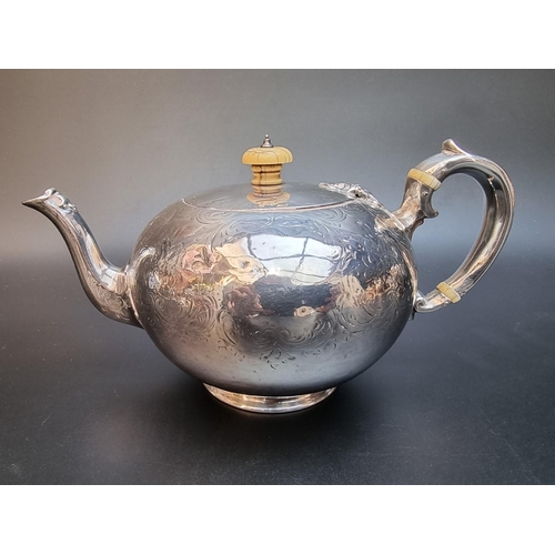 507 - A Victorian silver bullet shaped teapot, by Edward & John Barnard, London 1861, having ivory ins... 