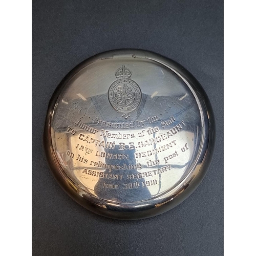 520 - An Edwardian silver circular tobacco box, by A J Zimmerman, Birmingham 1909, 8.5cm diameter, 106g.... 