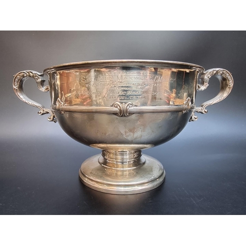 526 - A large Scottish silver twin handled pedestal bowl, by Hamilton & Inches, Edinburgh 1921, 26cm d... 