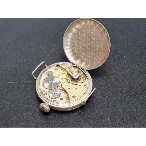 839 - A WWI Jupiter nickel plated manual wind trench watch, 40mm, inscribed 'Cape Hellis LKC, May 1915', r... 