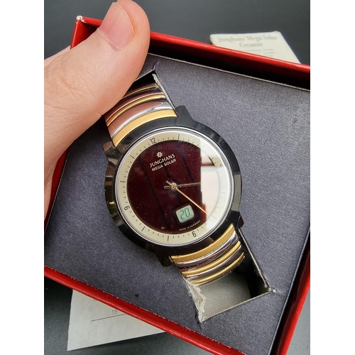 845 - A Junghans Mega Solar ceramic tricolour 018/1503 wristwatch, 38mm, boxed, with original purchase rec... 