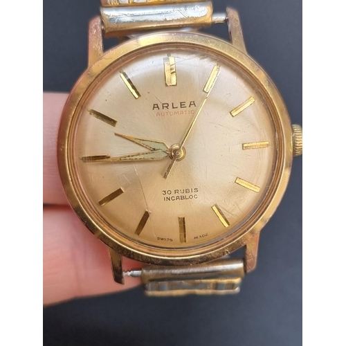 848 - A 1960s Arlea gold plated automatic wristwatch, 34mm, on later expanding bracelet.