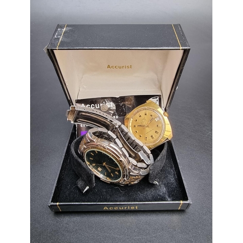 861 - An Accurist gold plated and stainless steel quartz wristwatch, 38mm, with box and instruction bookle... 