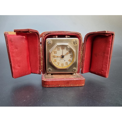 869 - A vintage Reveil alarm clock, 5.5cm high; together with a vintage Oriosa manual wind wristwatch, 32m... 