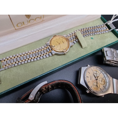 877 - A Gucci 9000M two tone quartz wristwatch, boxed; together with five Seiko wristwatches. (6)... 