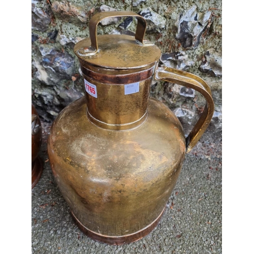 1765 - A brass and copper grain measure; together with a coal scuttle and a pair of bellows.... 