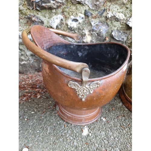 1765 - A brass and copper grain measure; together with a coal scuttle and a pair of bellows.... 