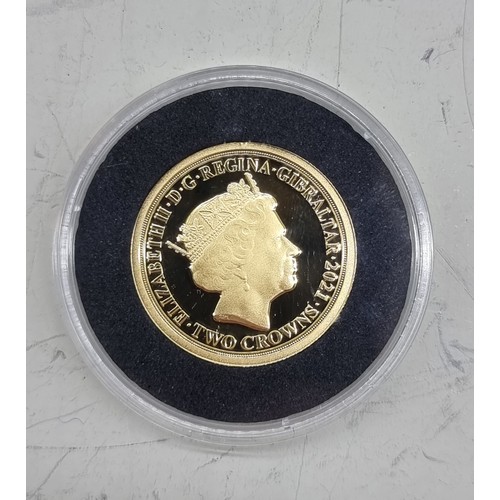 350A - Coins: a 2021 Gibraltar 'Strength & Stay: Seven Decades of Devotion' 9ct gold proof two crown co... 