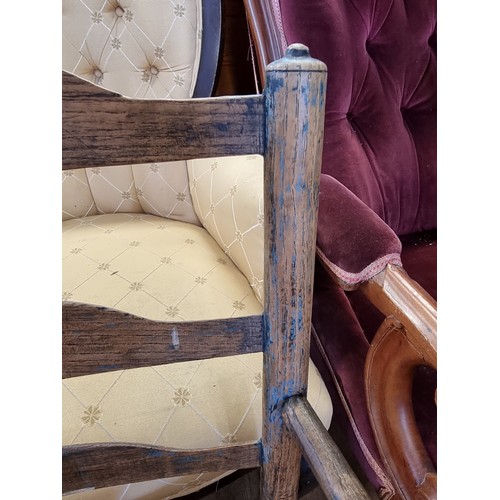 1083 - An antique ash and rush seated Sussex style elbow chair, with ladder back.