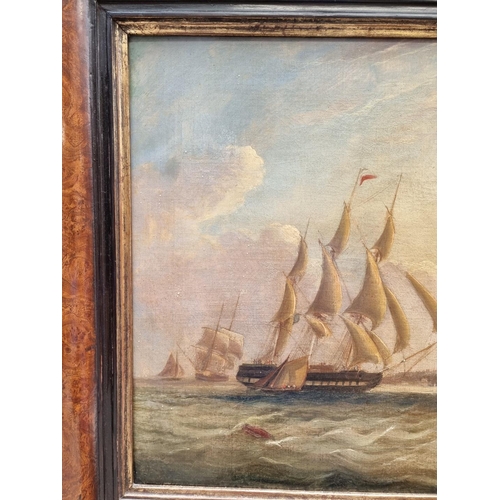 1175 - Attributed to Frederick Calvert, sailing boats by a coast, unsigned, oil on canvas, 43.5 x 59.5... 