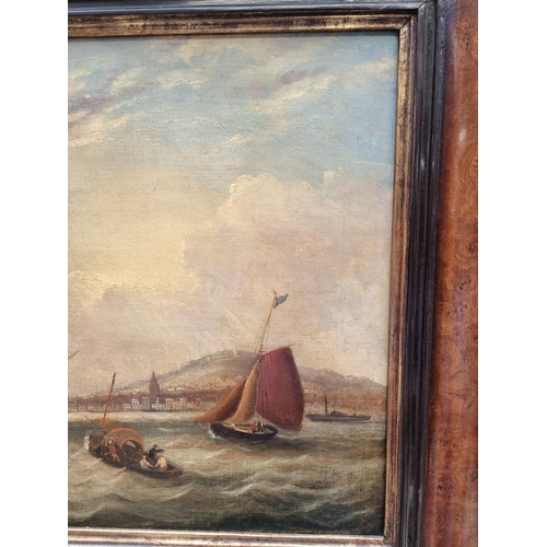 1175 - Attributed to Frederick Calvert, sailing boats by a coast, unsigned, oil on canvas, 43.5 x 59.5... 