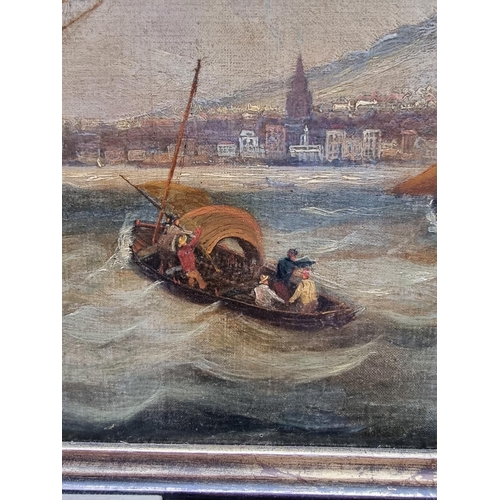 1175 - Attributed to Frederick Calvert, sailing boats by a coast, unsigned, oil on canvas, 43.5 x 59.5... 