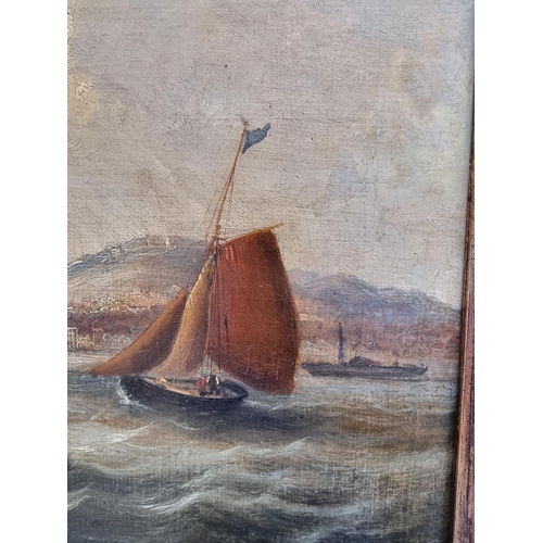 1175 - Attributed to Frederick Calvert, sailing boats by a coast, unsigned, oil on canvas, 43.5 x 59.5... 