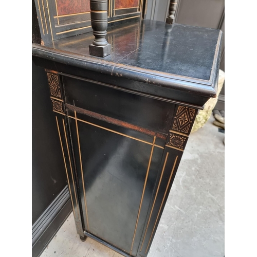 1041 - An interesting Aesthetic ebonized burr yew and parcel gilt side cabinet, possibly attributable to He... 