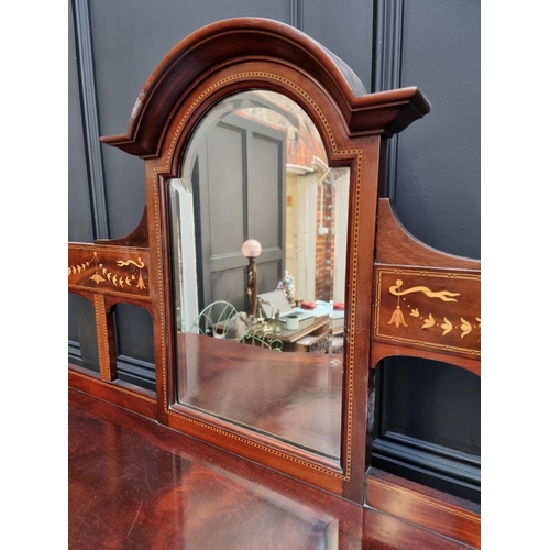 1052 - A good circa 1900 mahogany and inlaid display cabinet, with bowfront centre and platform undert... 