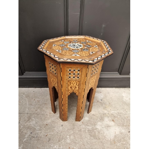 1064 - A Damascus marquetry and mother-of-pearl octagonal occasional table, with Islamic inscription, 46cm ... 