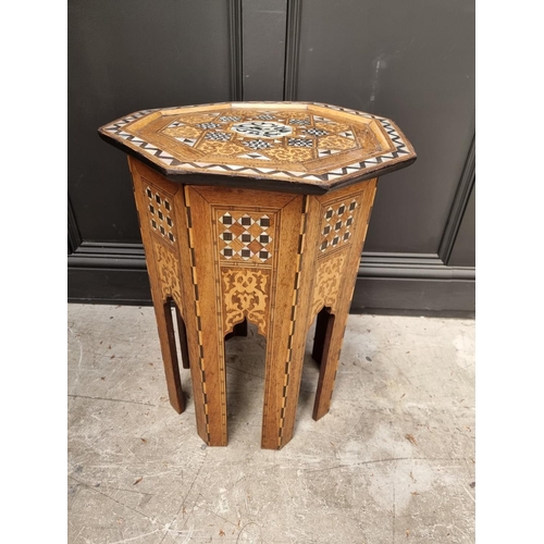 1064 - A Damascus marquetry and mother-of-pearl octagonal occasional table, with Islamic inscription, 46cm ... 