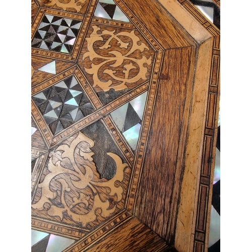 1064 - A Damascus marquetry and mother-of-pearl octagonal occasional table, with Islamic inscription, 46cm ... 