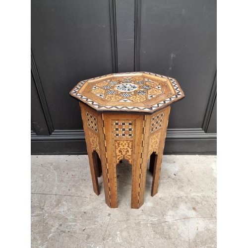 1064 - A Damascus marquetry and mother-of-pearl octagonal occasional table, with Islamic inscription, 46cm ... 