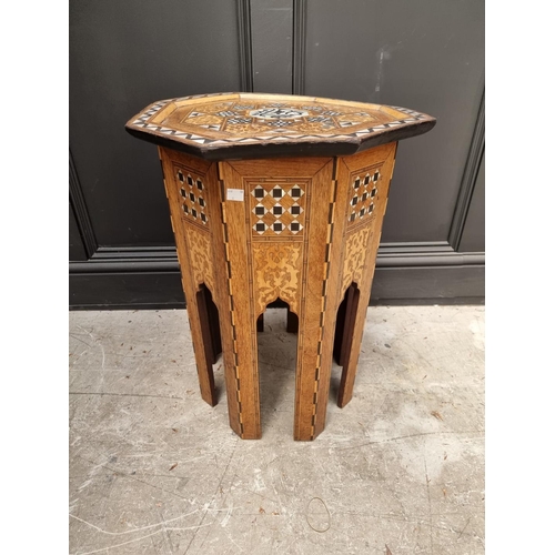 1064 - A Damascus marquetry and mother-of-pearl octagonal occasional table, with Islamic inscription, 46cm ... 