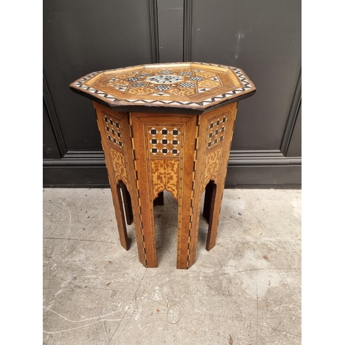 1064 - A Damascus marquetry and mother-of-pearl octagonal occasional table, with Islamic inscription, 46cm ... 