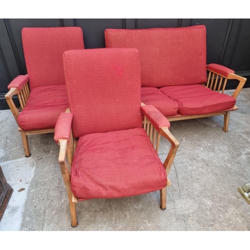 1080 - A mid-century Lebus 'Link' two seater settee and a pair of matching occasional chairs, the settee ap... 