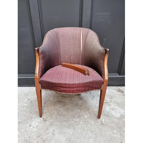 1088 - A George III mahogany fauteuil, with studded horsehair fabric, (one rear leg detached).... 