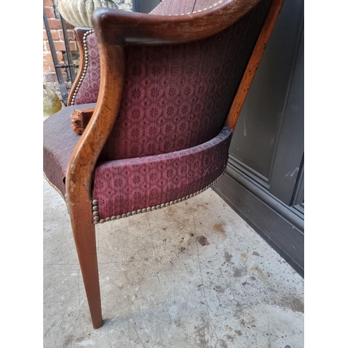 1088 - A George III mahogany fauteuil, with studded horsehair fabric, (one rear leg detached).... 