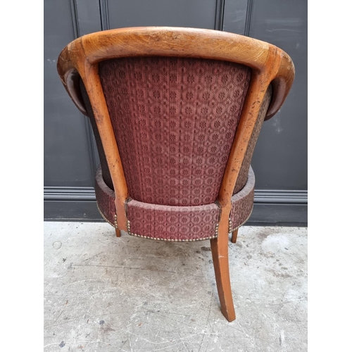 1088 - A George III mahogany fauteuil, with studded horsehair fabric, (one rear leg detached).... 