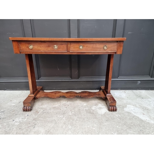 1107 - An oak and parquetry rectangular pedestal table, 83.5cm wide. 