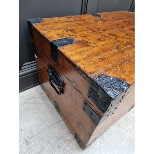 1108 - A Victorian zinc lined pine and metal bound chest, 48cm high x 84cm wide x 53.5cm deep. ... 