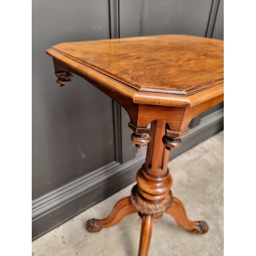 1113 - A Victorian carved walnut pedestal occasional table, 49cm wide. 