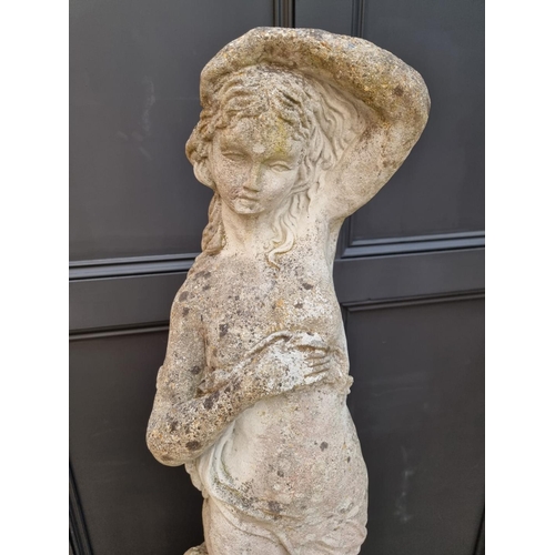 1135 - A large weathered composition stone figure of Venus, 110cm high, on pedestal base, total height... 