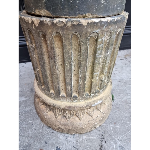 1145 - An old weathered pottery or composition stone Campana urn and pedestal, 111cm high, (s.d.).... 