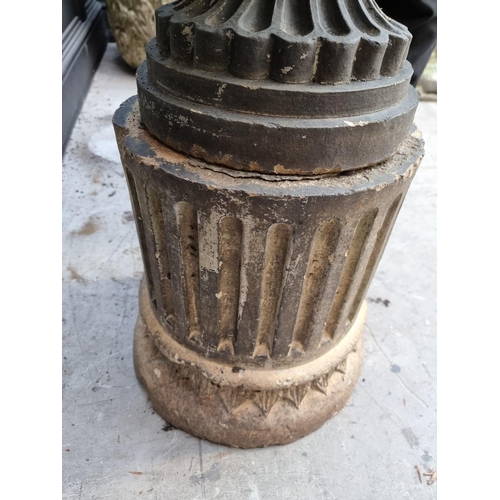 1145 - An old weathered pottery or composition stone Campana urn and pedestal, 111cm high, (s.d.).... 