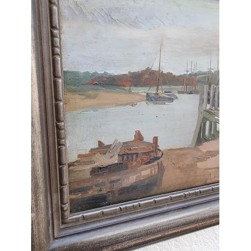 1290 - Albert Edward Victor Lilley, 'Estuary Mooring', signed and dated '13, labelled verso, oil on panel, ... 