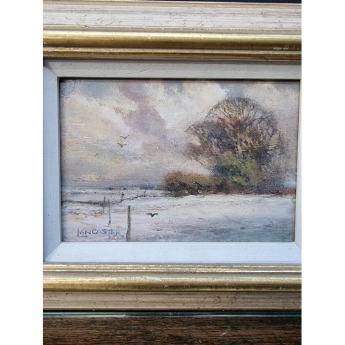 1329 - * Lancaster, 'Sussex Lane, Early Snow', 'The Beacon Path', a pair, each signed, oil on board, 11.5 x... 