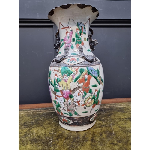 1343 - A Chinese famille rose crackle glaze vase, 36cm high, (crack to rim).... 