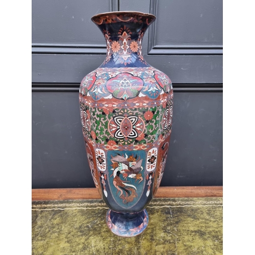 1344 - A large Japanese cloisonne enamel vase, 60cm high, (restorations).