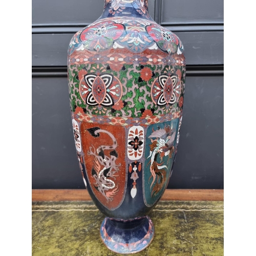 1344 - A large Japanese cloisonne enamel vase, 60cm high, (restorations).