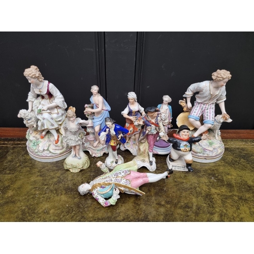 1348 - A collection of Continental porcelain figures, to include a Meissen figure emblematic of Spring, 20c... 