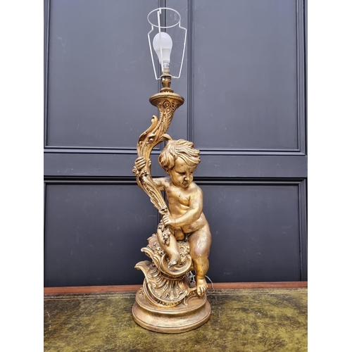 1352 - A large gilt gesso figural table lamp, height excluding fitting 70cm, (small chips).... 