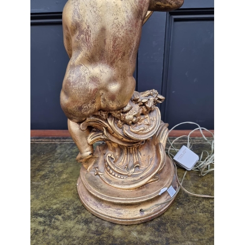 1352 - A large gilt gesso figural table lamp, height excluding fitting 70cm, (small chips).... 